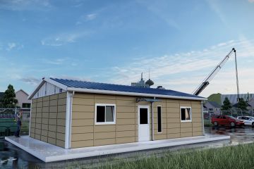 Escritório modular para 2 pessoas com cozinha